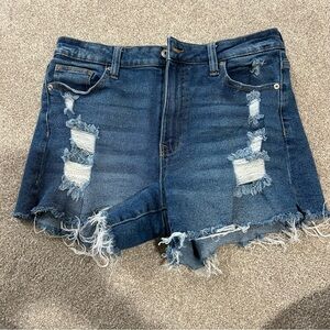 Celebrity Pink Dark Blue Distressed Jean Shorts